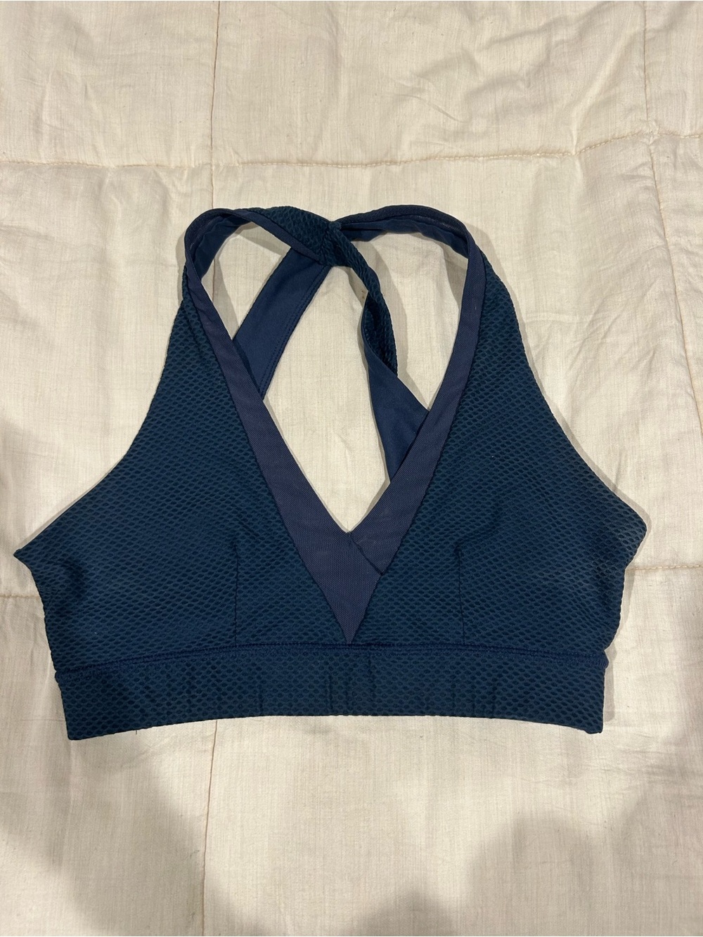 Mondetta Navy Deep V Cross-Back Sports Bralette